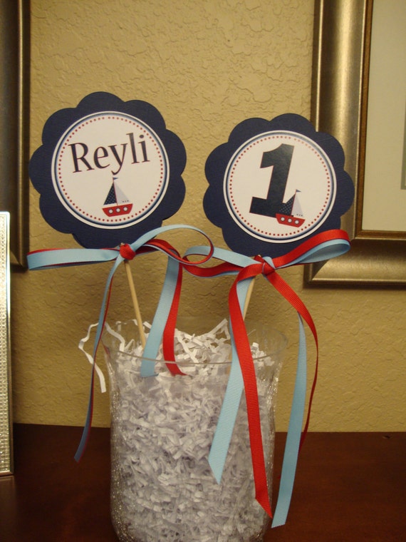 Nautical Custom Centerpiece Stick / Smash Cake Topper Il_570xn