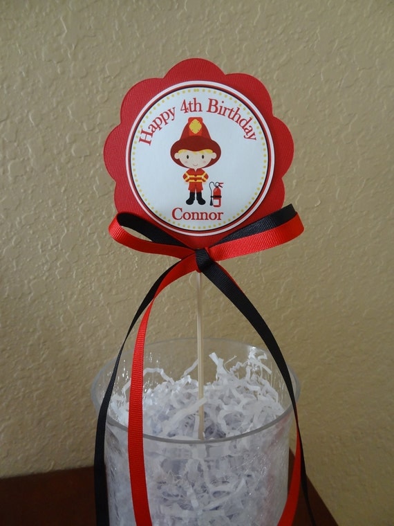 Firetruck Centerpiece Stick/ Smash Cake Topper Il_570xn