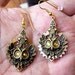 Owl Pendant Earrings (E47) - Antiqued Brass Owl Pendants - Brass Gear and Topaz Swarovski Crystals