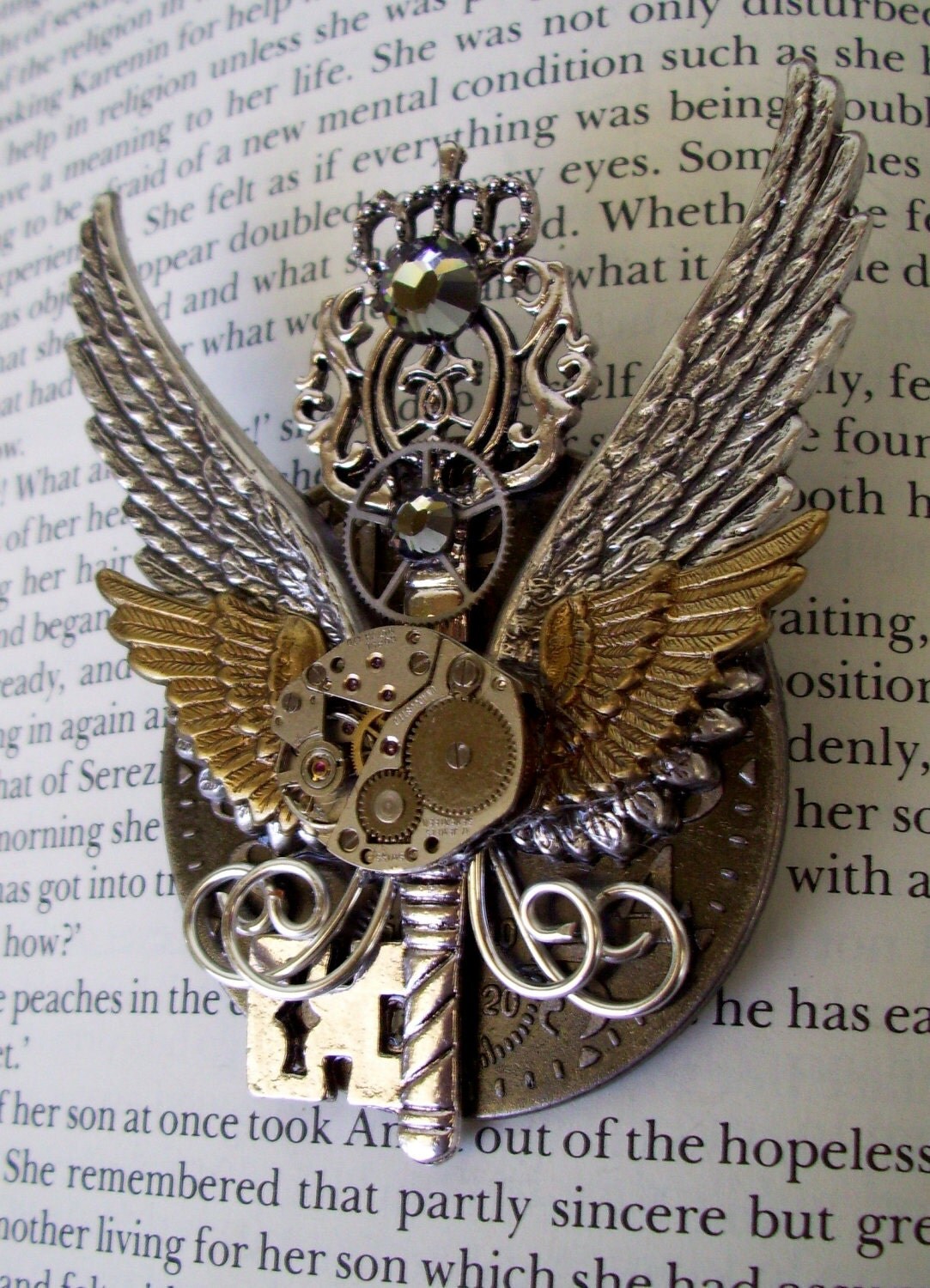 Steampunk Pin PinM47 Brooch / Medal Double Wing Design