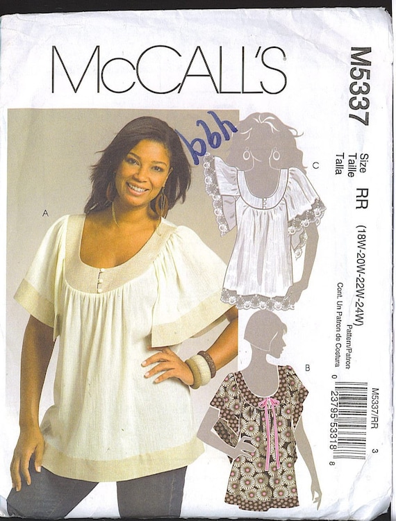 McCalls 5337 Sewing Pattern  18 24 Plus  Size  Tunic Top Blouse
