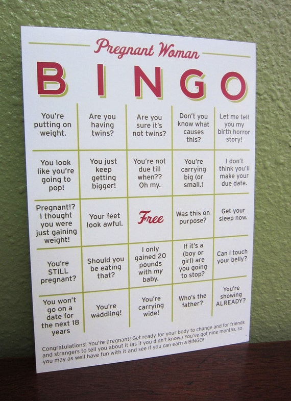 Pregnant Woman BINGO card