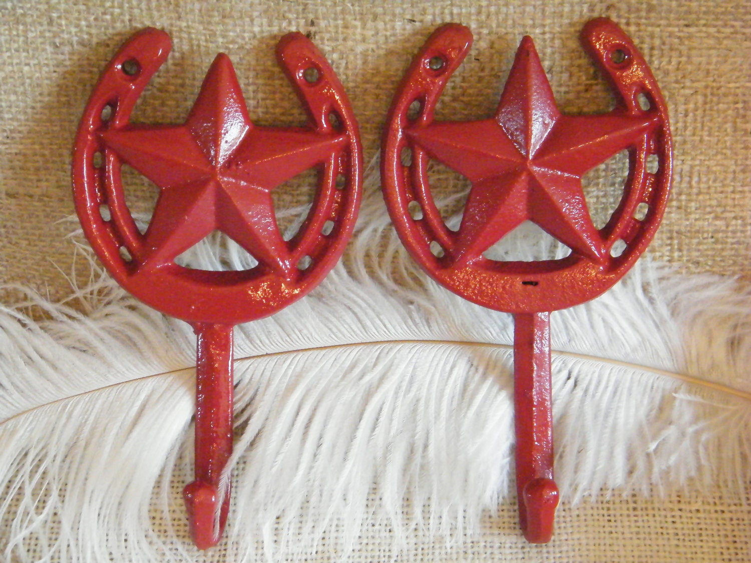 Wall Hooks Red Horseshoe and Lone star Set of 2 by MorrellDecor