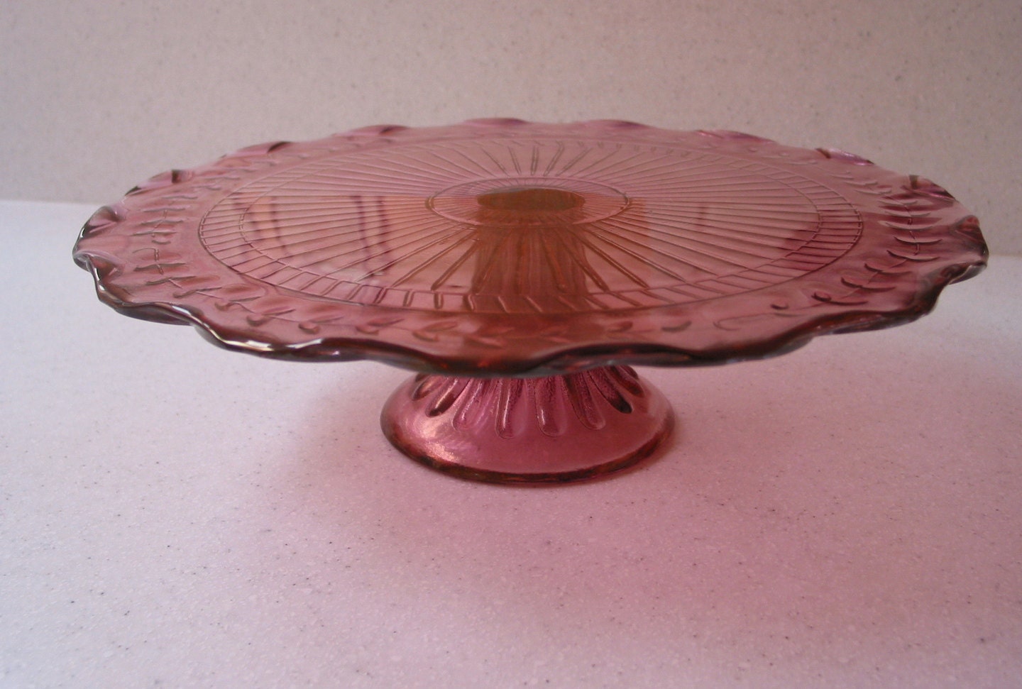 Vintage Large Purple Cranberry Color Glass Cake Stand Plate on