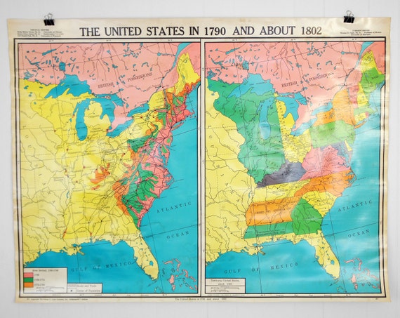 Vintage United States History Classroom Wall Map The U.S. in