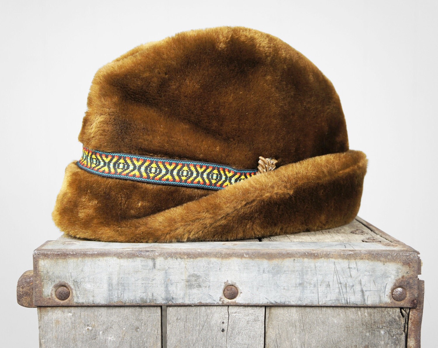 Vintage Brown Faux Fur Winter Fedora w/ Ear Flaps by HoofAndAntler