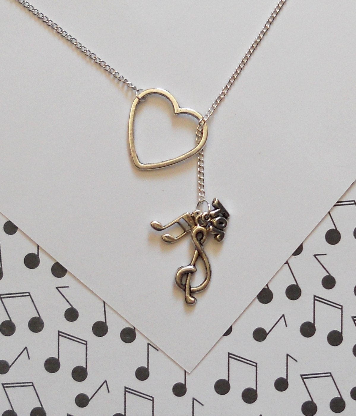 Music Necklace with Heart Clef Music Note and Joy Charm