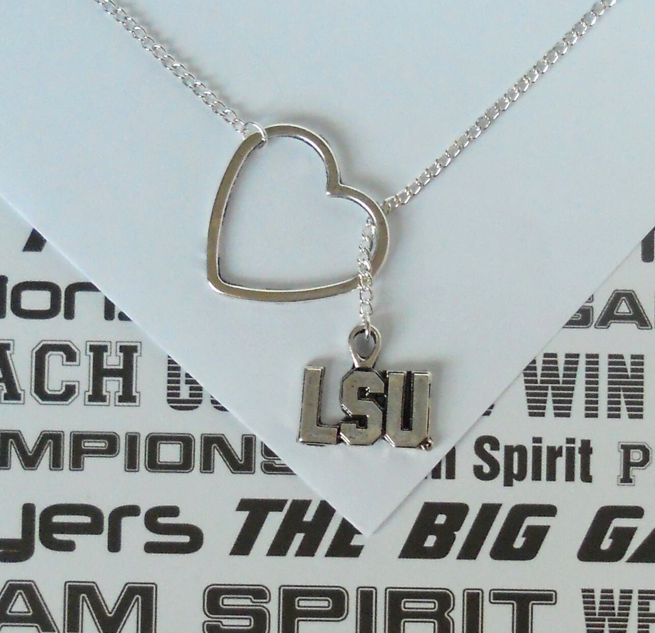 College collegiate NCAA silver charm with heart lariat