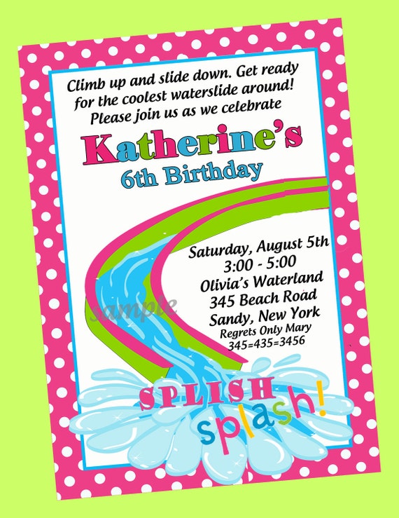 Waterslide Pool Party Birthday Party Invitation Printable Il_570xn