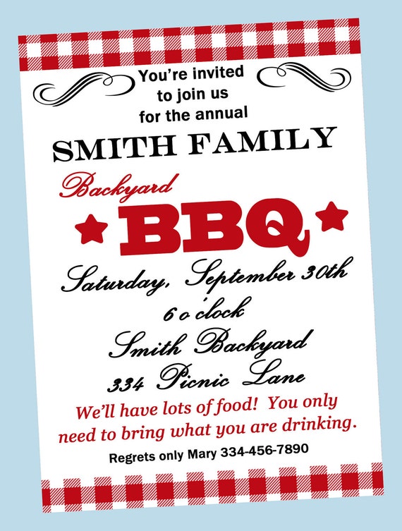 Backyard Barbecue Invitation Printable Or Printed With FREE