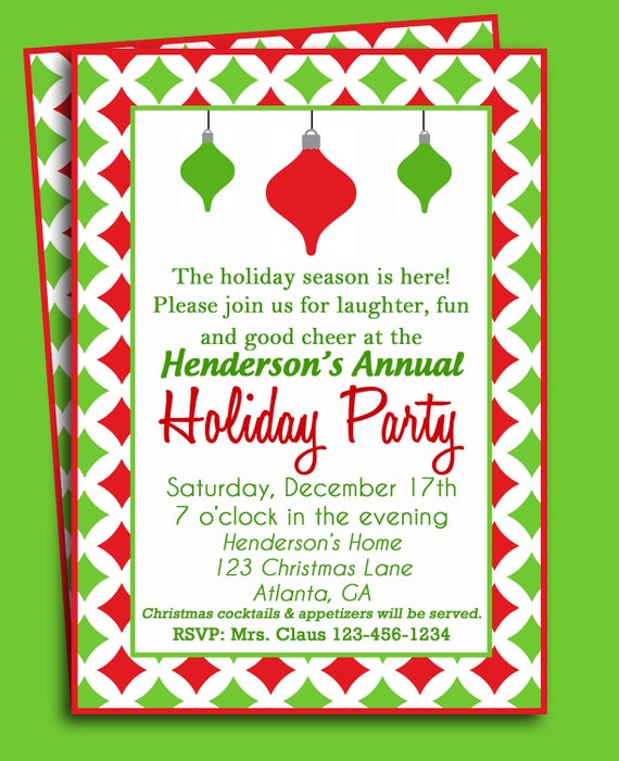 Christmas Party Invitation Printable or Printed with FREE