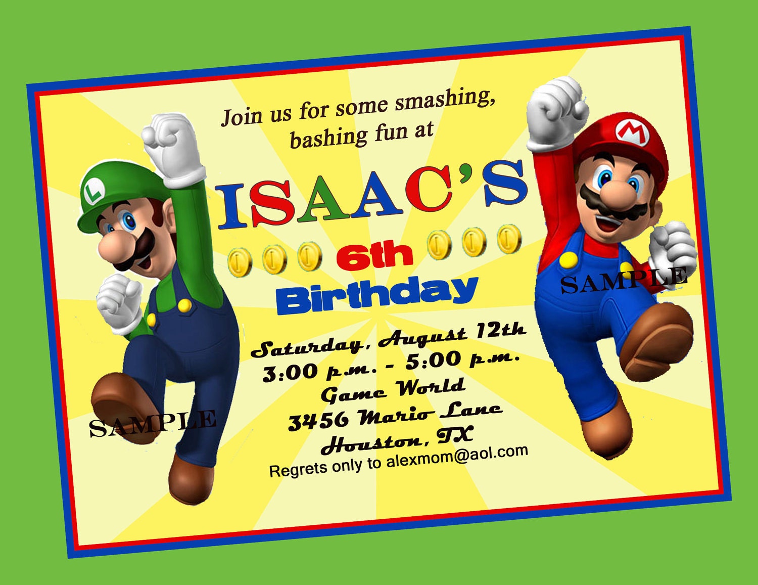 Super Mario Brothers Birthday Invitation Printable