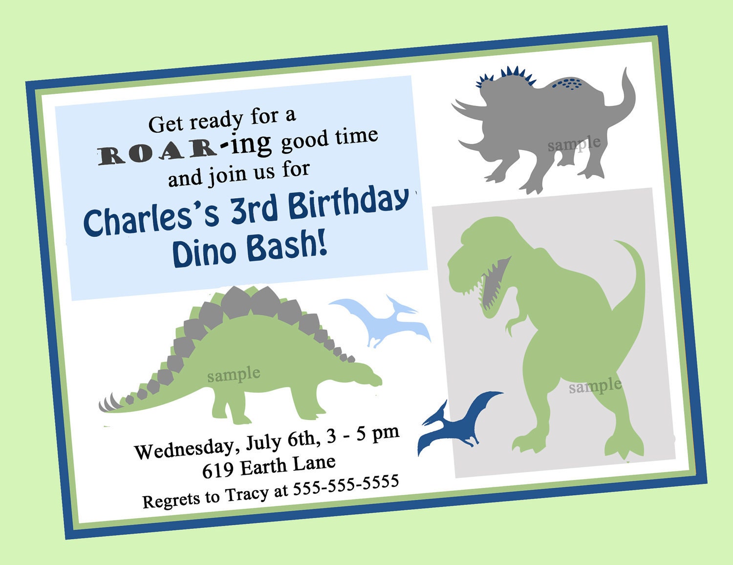  Dinosaur  Birthday  Invitation  Printable or Printed with FREE