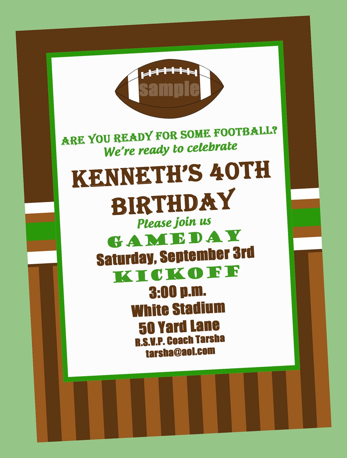Football Birthday Party Invitation Printable or Printed with