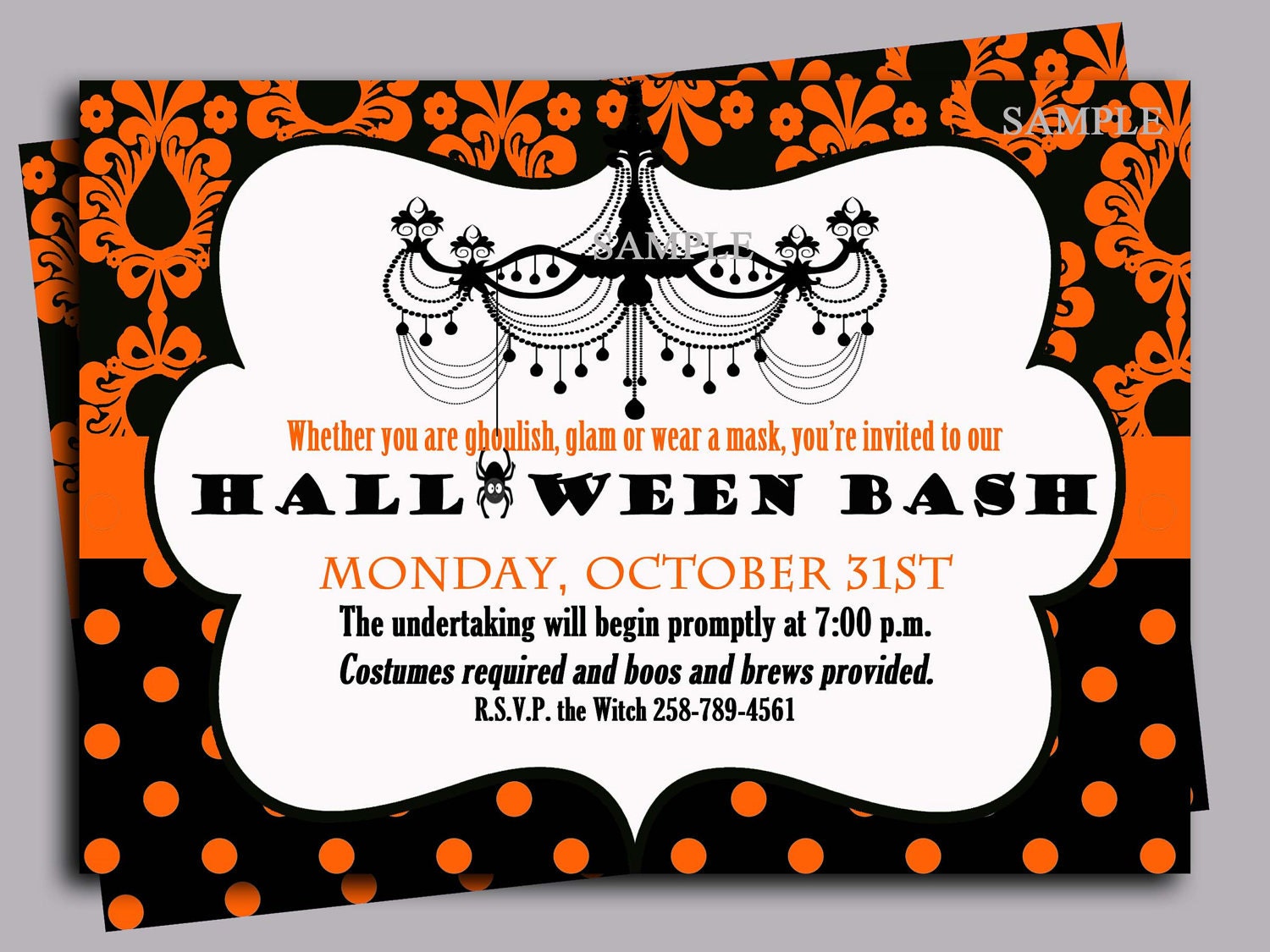 Halloween Invitation Printable or Printed with FREE SHIPPING