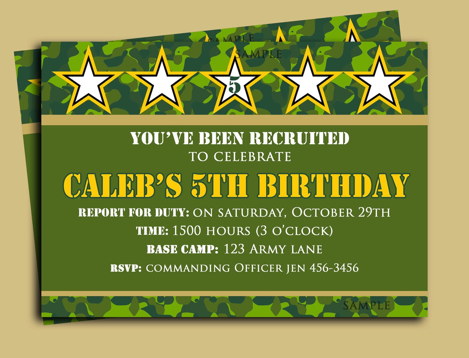 Camouflage Birthday Invitation Printable or Printed with FREE