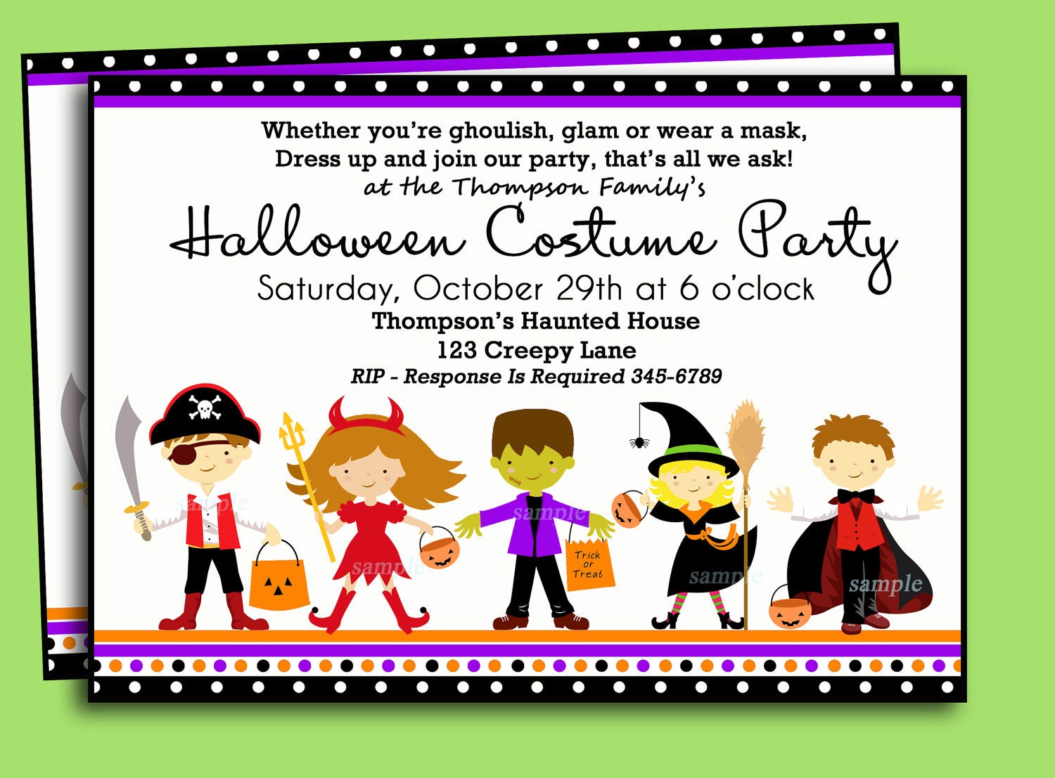 Halloween Kids Costume Party Invitation Printable or Printed