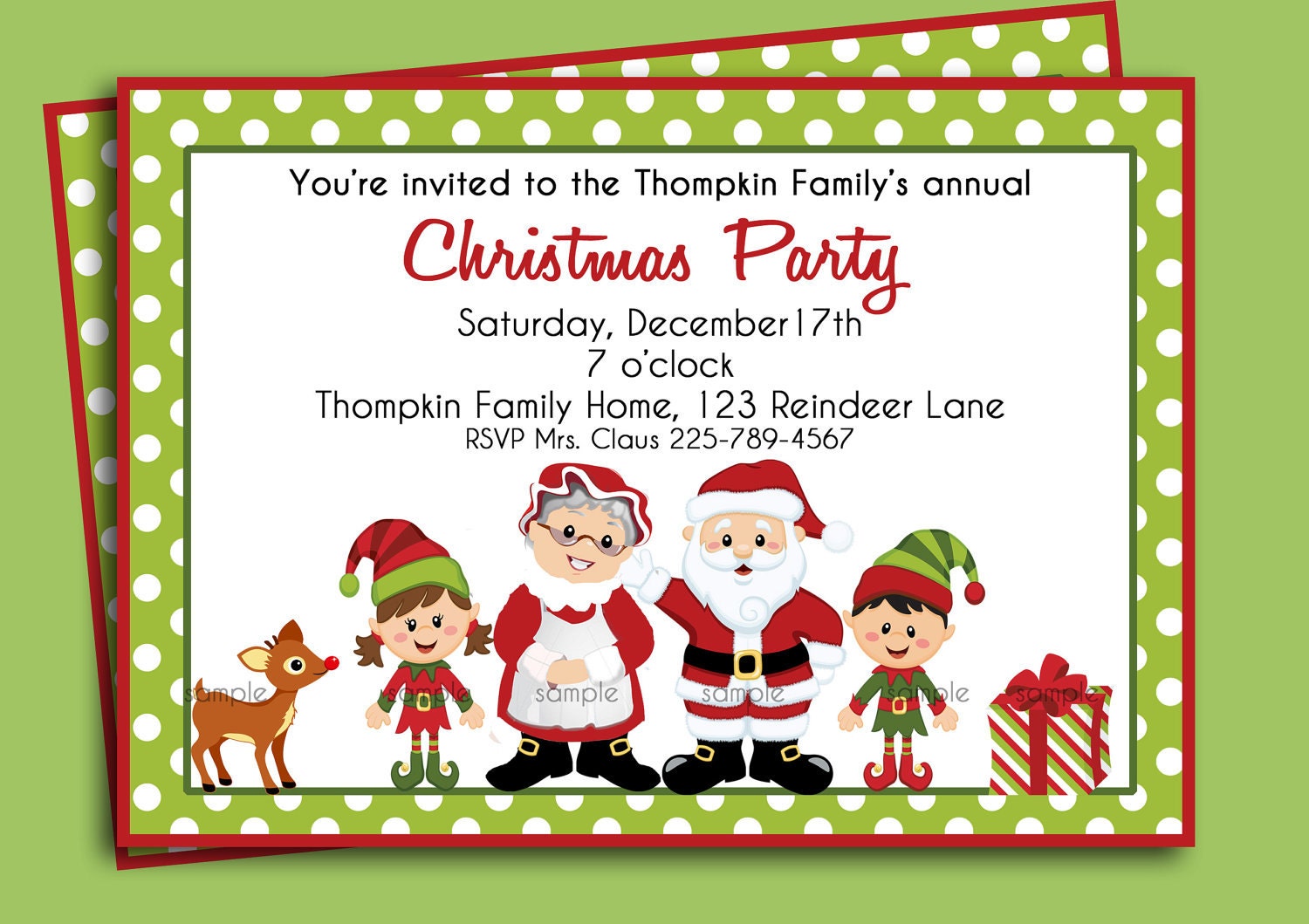 Christmas Party Invitation Printable or Printed with FREE