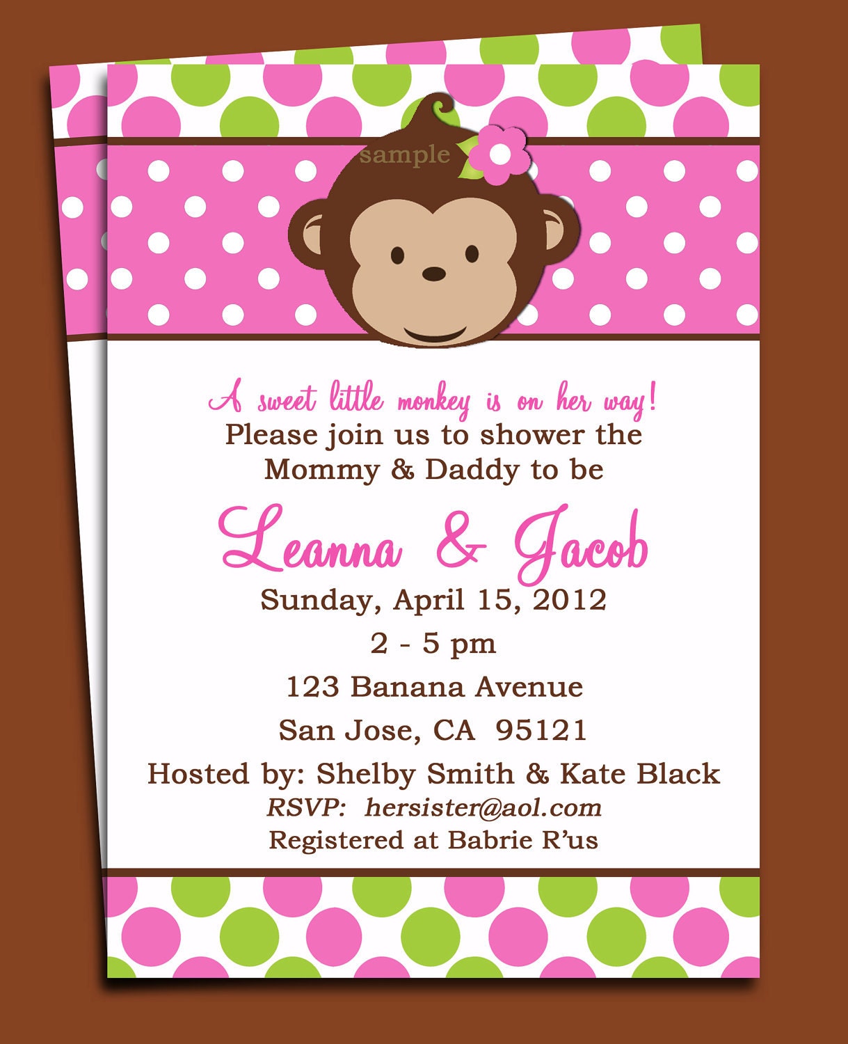 Baby Girl Monkey Invitations 3