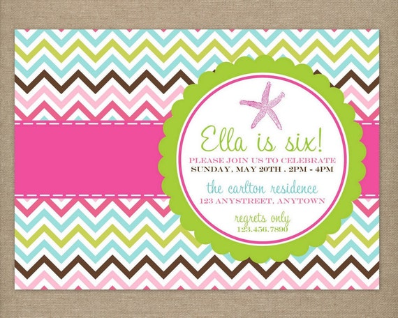 DIY Printable Pink and Lime Green Chevron Under the Sea Birthday Party Invitation Il_570xn