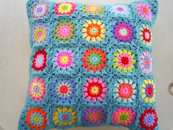 the colors in teal granny square cushion cover / pillow cover