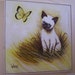 1960s Walker Canvas Painting Over 3ft Long and Wide LARGE Cat and Butterfly in a Tall Grassy Field of Yellow and Brown