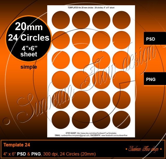 INSTANT DOWNLOAD 20 mm Circles 24 TEMPLATE Printable Bottle