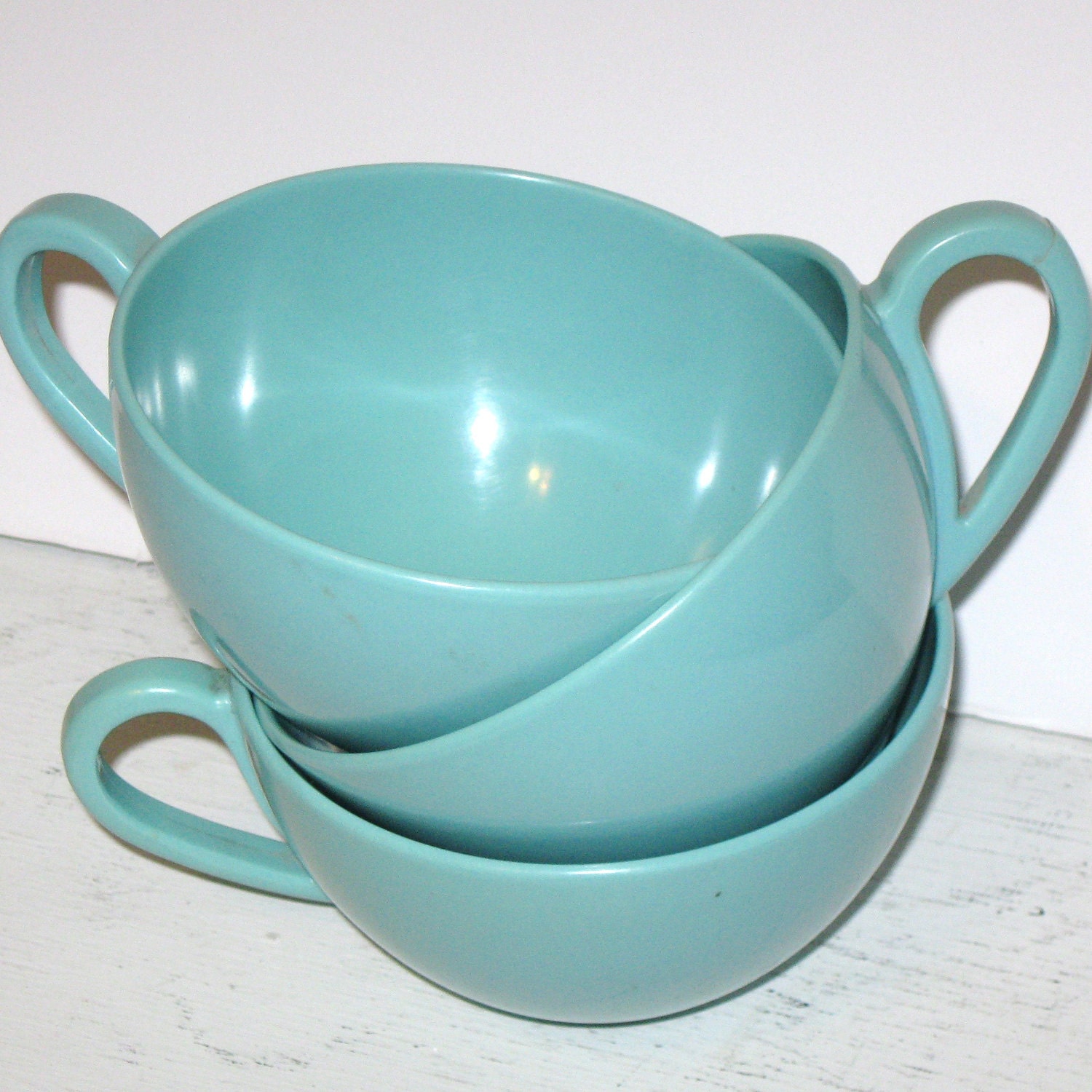 Melamine coffee cups Tiffany Blue set of 3 by katietwoshoesvintage