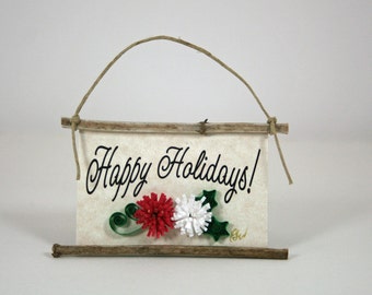 Quilled Magnet 134 -Happy Holidays Paper Quilling, Party Favor, Hostess Gift, Christmas Ornament, Rustic Holiday Decor, Kitchen Decor