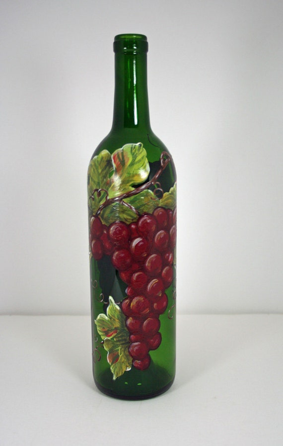 Hand Painted Grapes on Wine Bottle by ShortHenStudio on Etsy