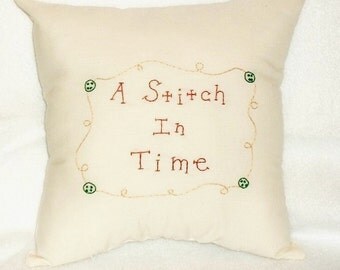 Primitive Stitchery Pillow, Folk Art, Original Design, Hand Embroidered, Cottage Chic, Country Pillow, Sewing, Primitive Decor, Cushion