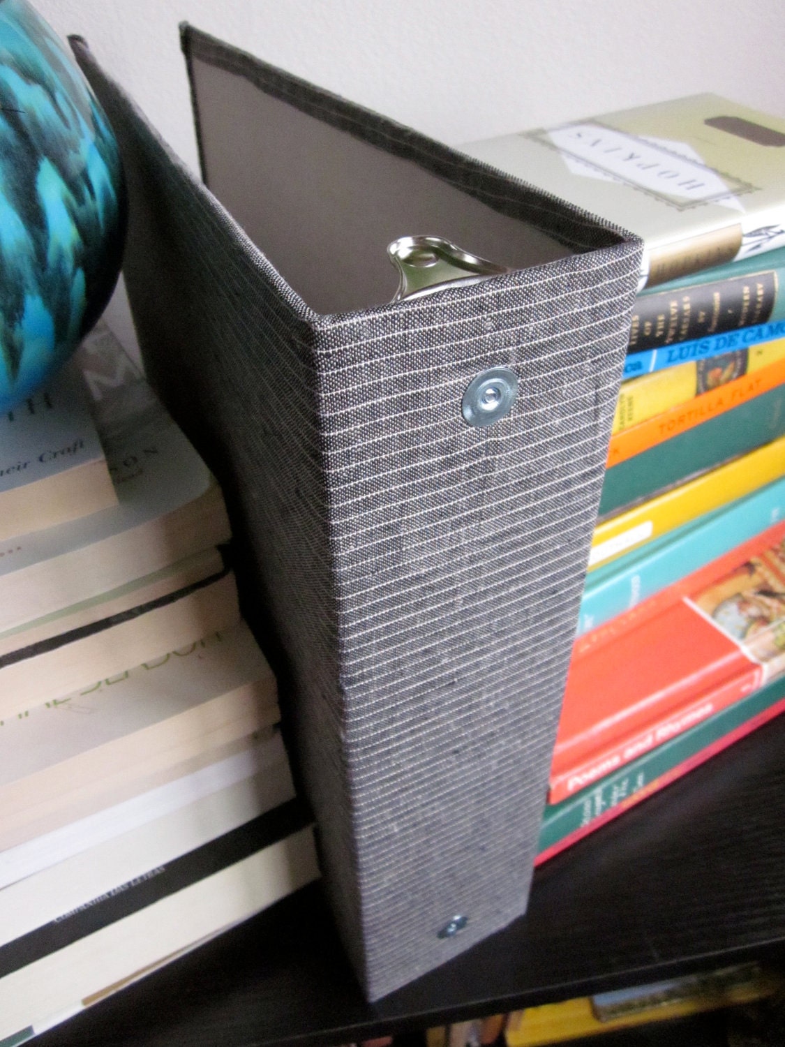 Binder // 2 Inch // Gray Linen Pinstripe // Fabric Covered