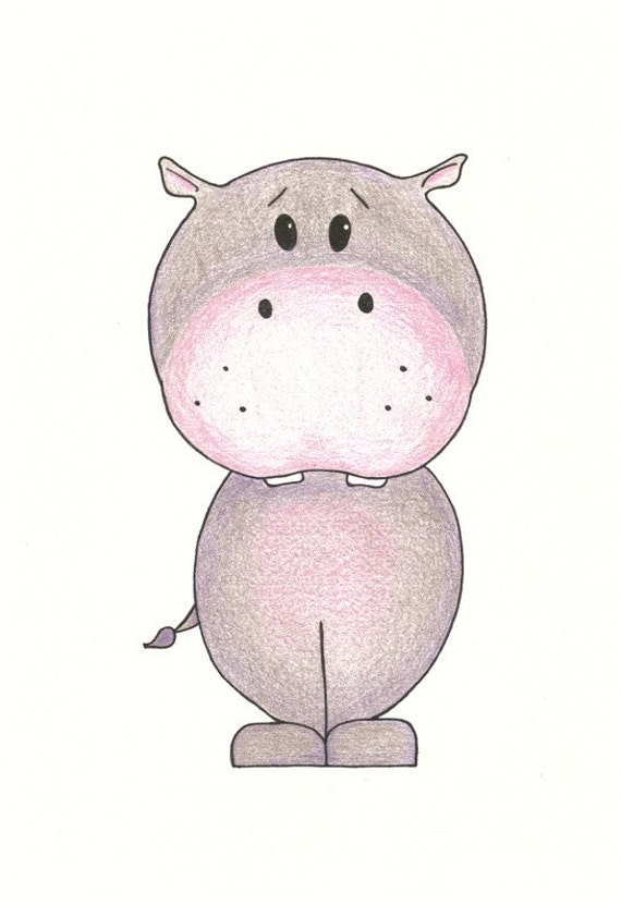 Items similar to Nursery Room Wall Art Hippo, 5x7 Matted on Etsy