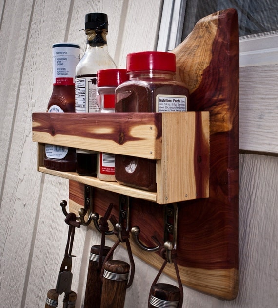 Cedar BBQ Utensil Hanger and Spice Rack by TexasKnottyWorks