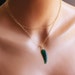 Feather Necklace - Green Onyx Gemstone & 14k Gold Fill , 32 Inch Chain - Autumn / Fall Jewelry Collection - Adjustable Length