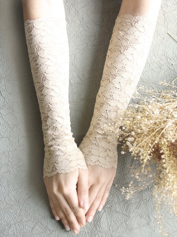 Nude skin lace gloves bridal gloves
