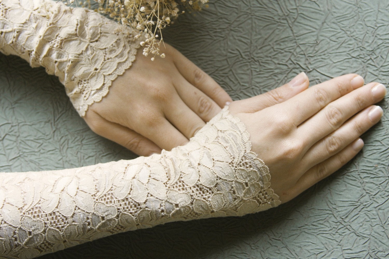 Nude skin lace gloves bridal gloves