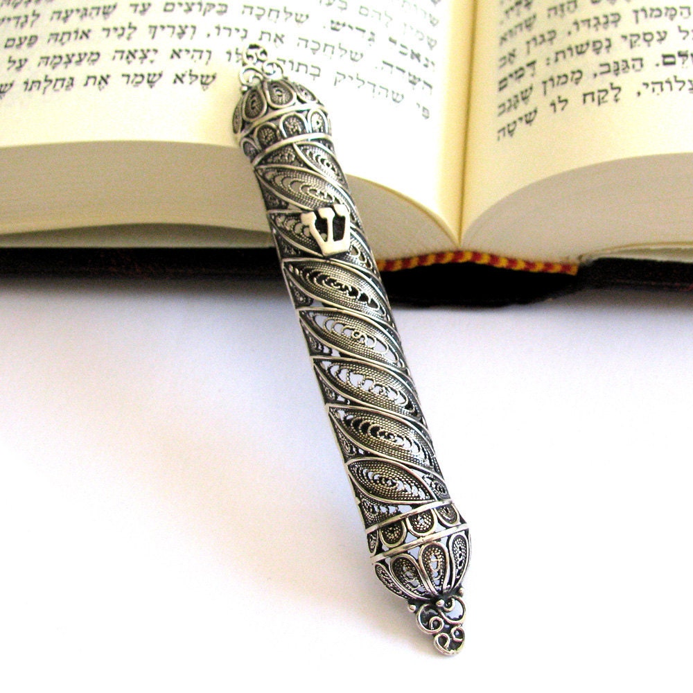 Silver Mezuzah Case 925 Sterling Silver Filigree 4X 0.4