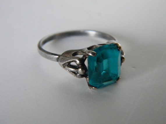 deep teal vintage glass paste sterling silver ring by LushCouture