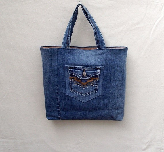 Rodeo Pal blue denim tote with western style embroidered