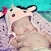 Miss MOO baby Girl Cow Earflap Hat custom order sizes newborn to preteen/adult