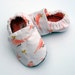 Organic Baby Shoes- Girl 0- 3 months months - Ready to Ship Organic Cotton Pink Bird Handmade Children Clothing Baby Booties Eco Friendly