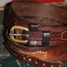 Leather Belt - AMAZING Brown Brass - Woven - Chocolate Wine - Two Tails - 1960s - Women's XS Hip or M L Waist - VINTAGE