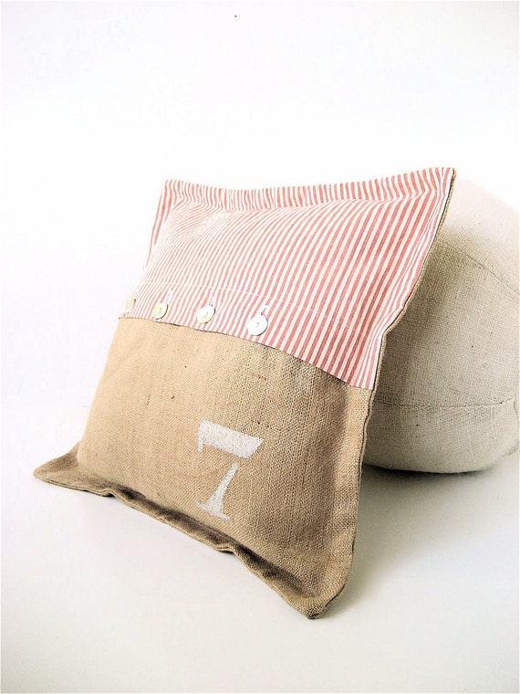 Burlap/ Ticking Stripe Plllow