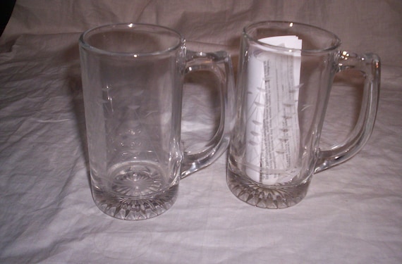 Items similar to 2 princess house crystal mugs cups etched sailboats on ...