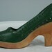 Dark Green Silver Studded Wood Platform Shoes 6 7