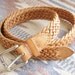Simple Caramel Light Brown Leather Braided Belt w/ Silver Buckle