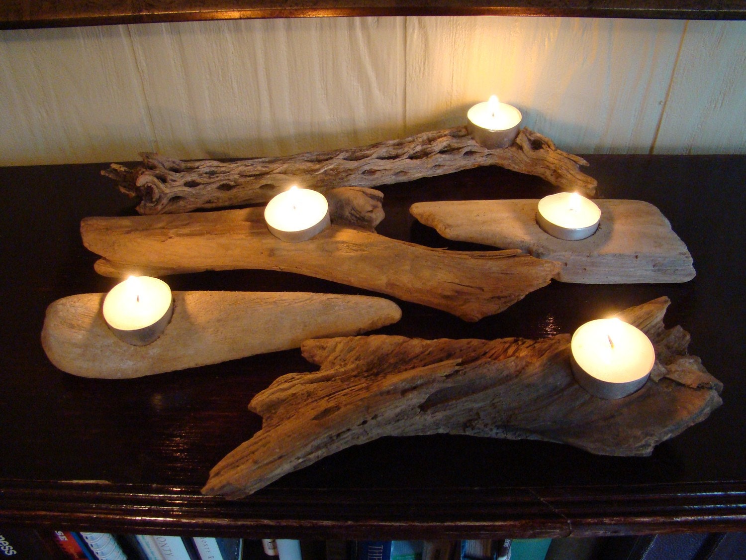 Driftwood tea candle holder set of 5