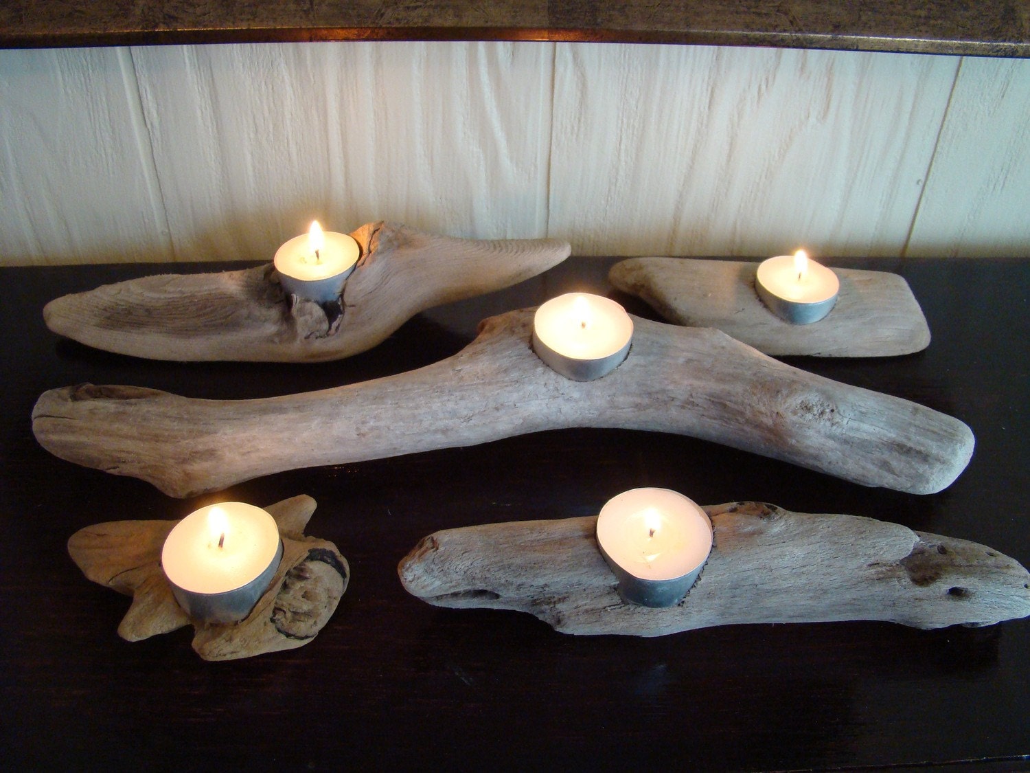 Driftwood tea light holder set of 5