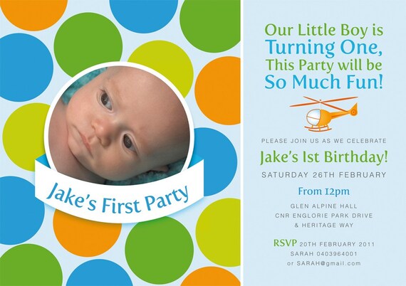 Printable Custom Boys 1st Birthday Party Invitation - My 1st Party Il_570xn